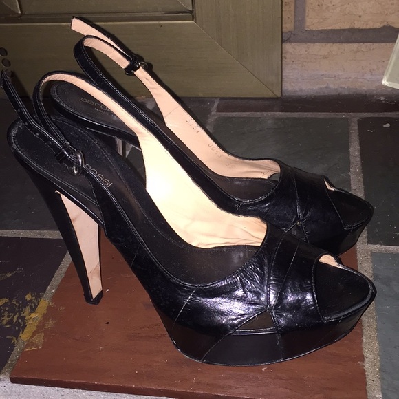 Women's Leather Platform Sergio Rossi Slingback Pumps Size 39/8 Made in Italy - Picture 3 of 8